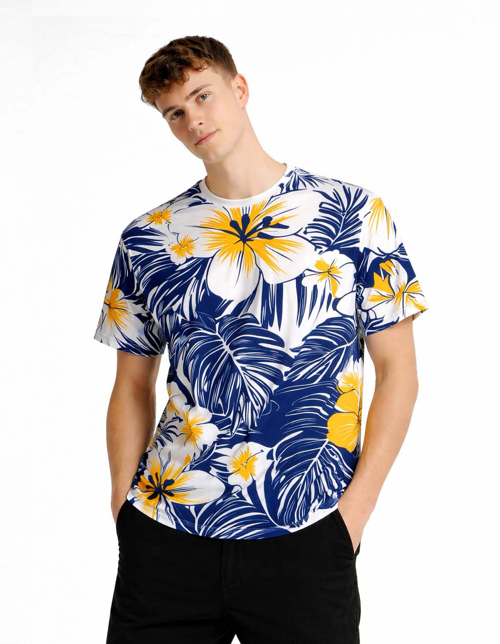 Big Blue Palm Leaf Printed T-Shirt
