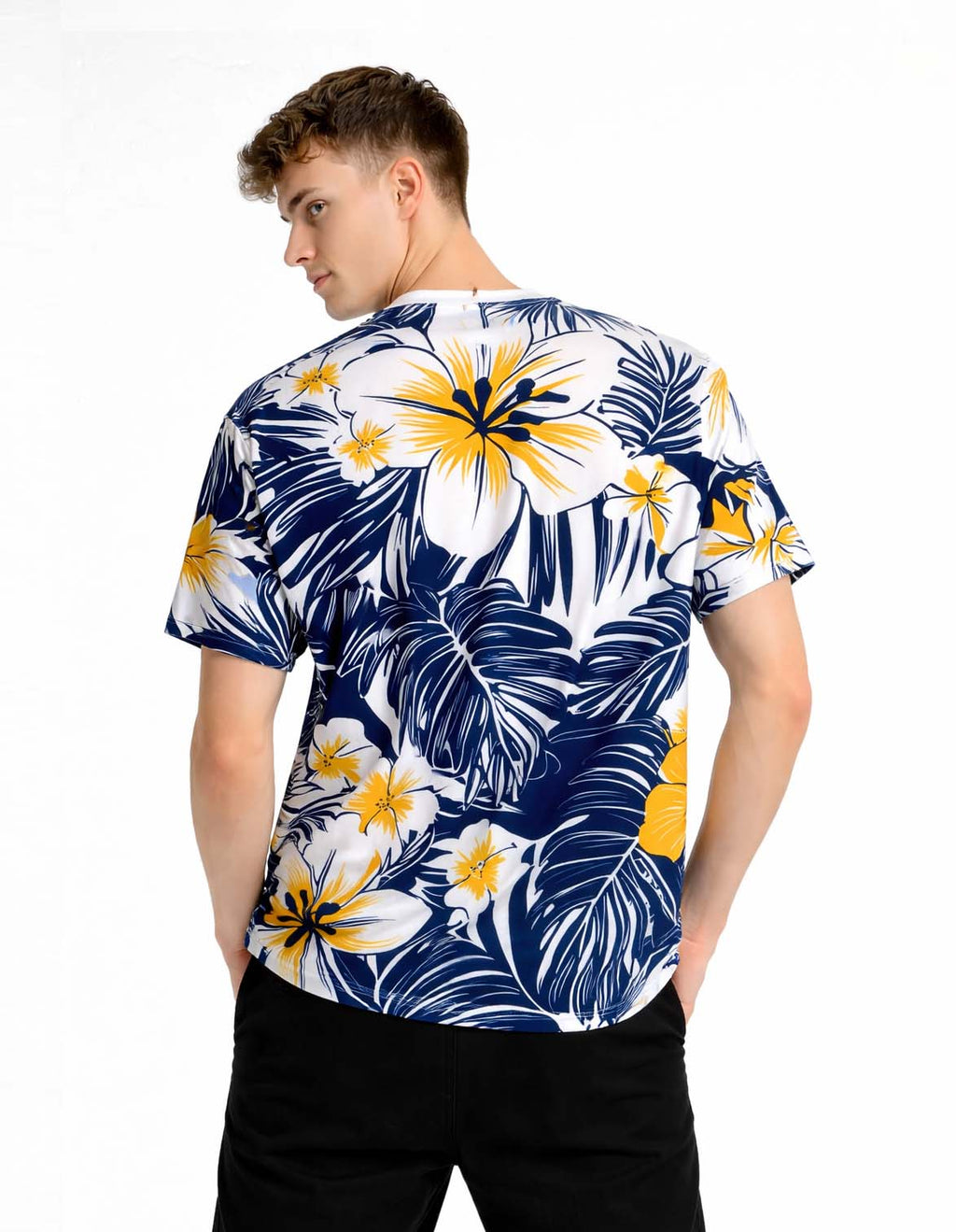 Big Blue Palm Leaf Printed T-Shirt