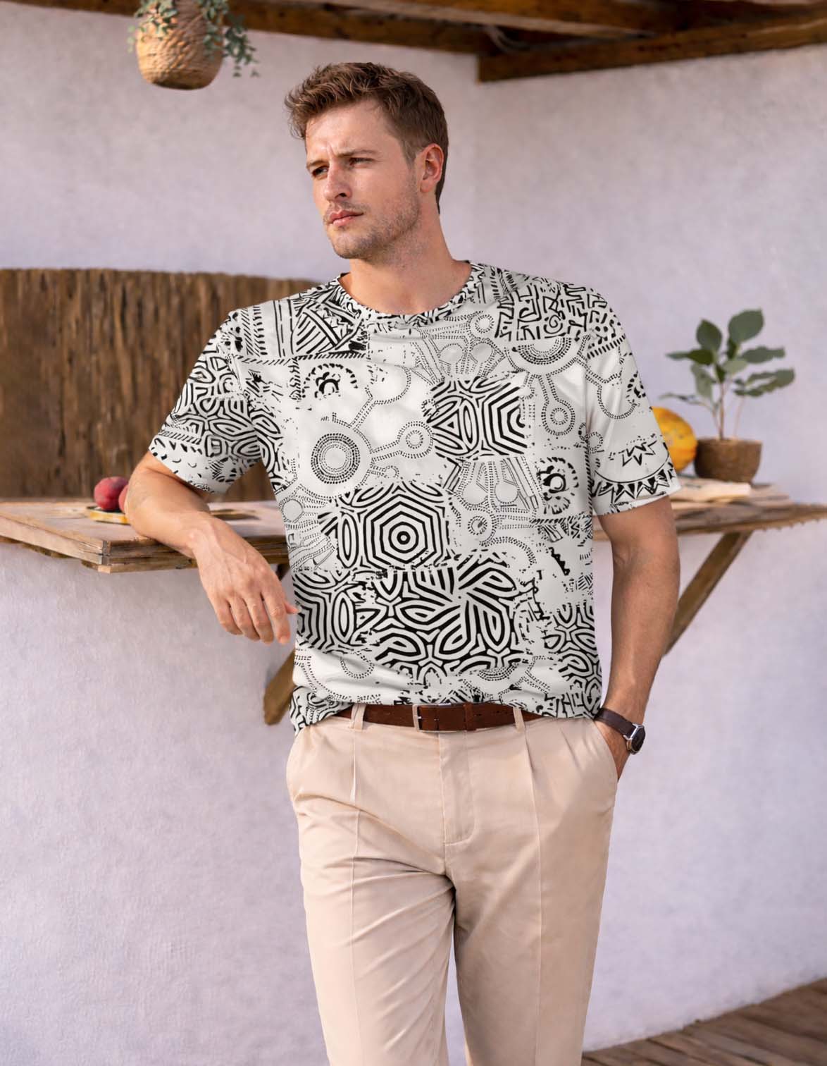 Black White Abstract Printed T-Shirt