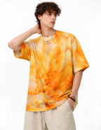 Orange White Cloudy Printed T-Shirt