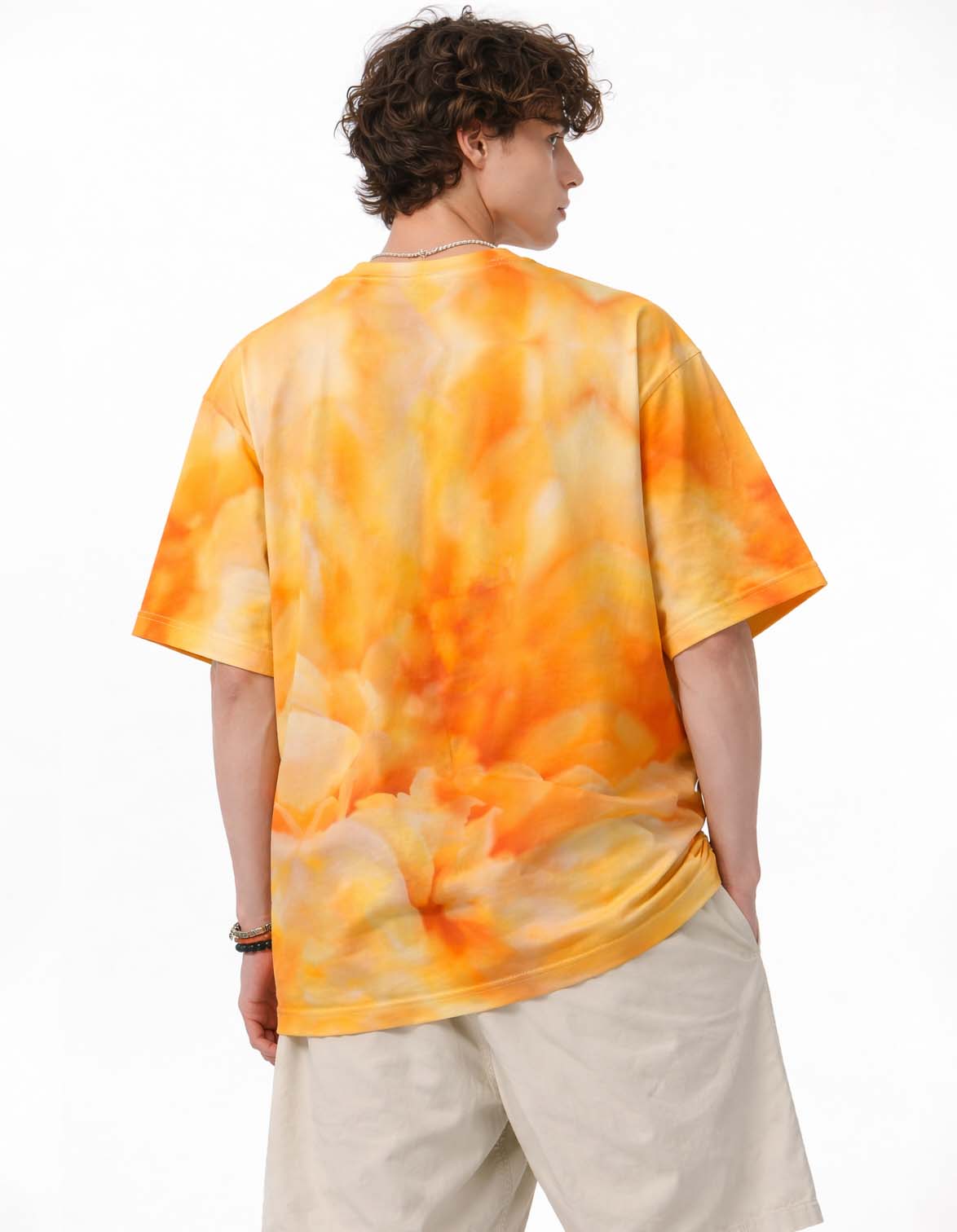 Orange White Cloudy Printed T-Shirt