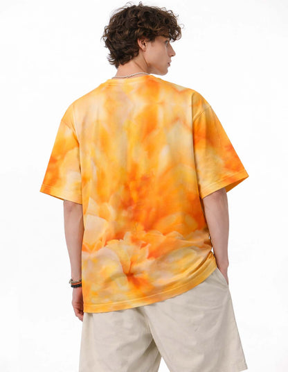 Orange White Cloudy Printed T-Shirt