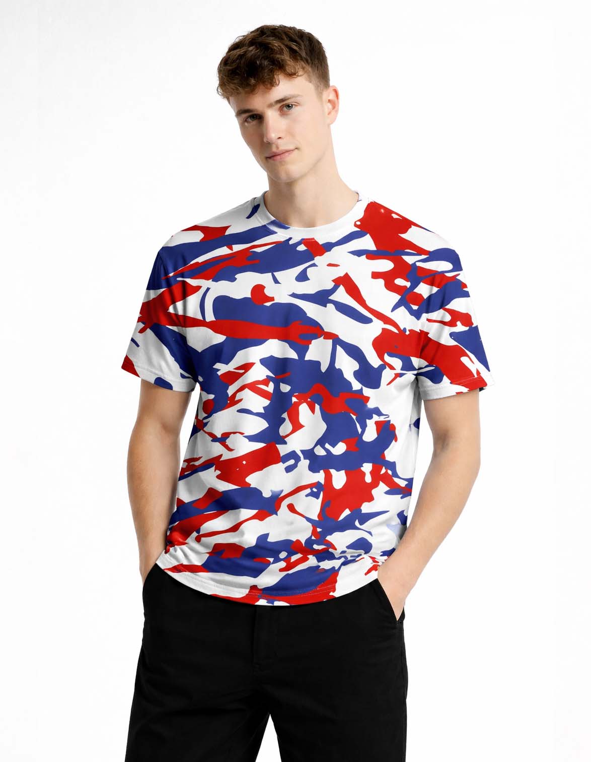 Red Blue Fluid Art Printed T-Shirt