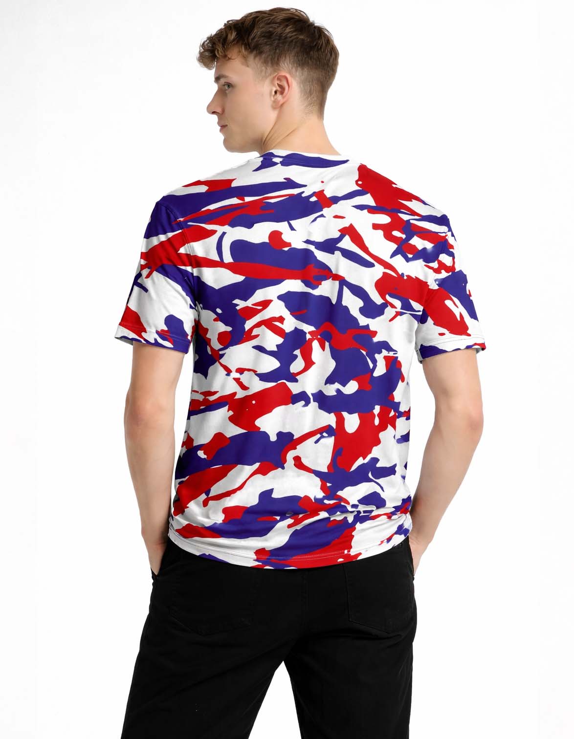 Red Blue Fluid Art Printed T-Shirt