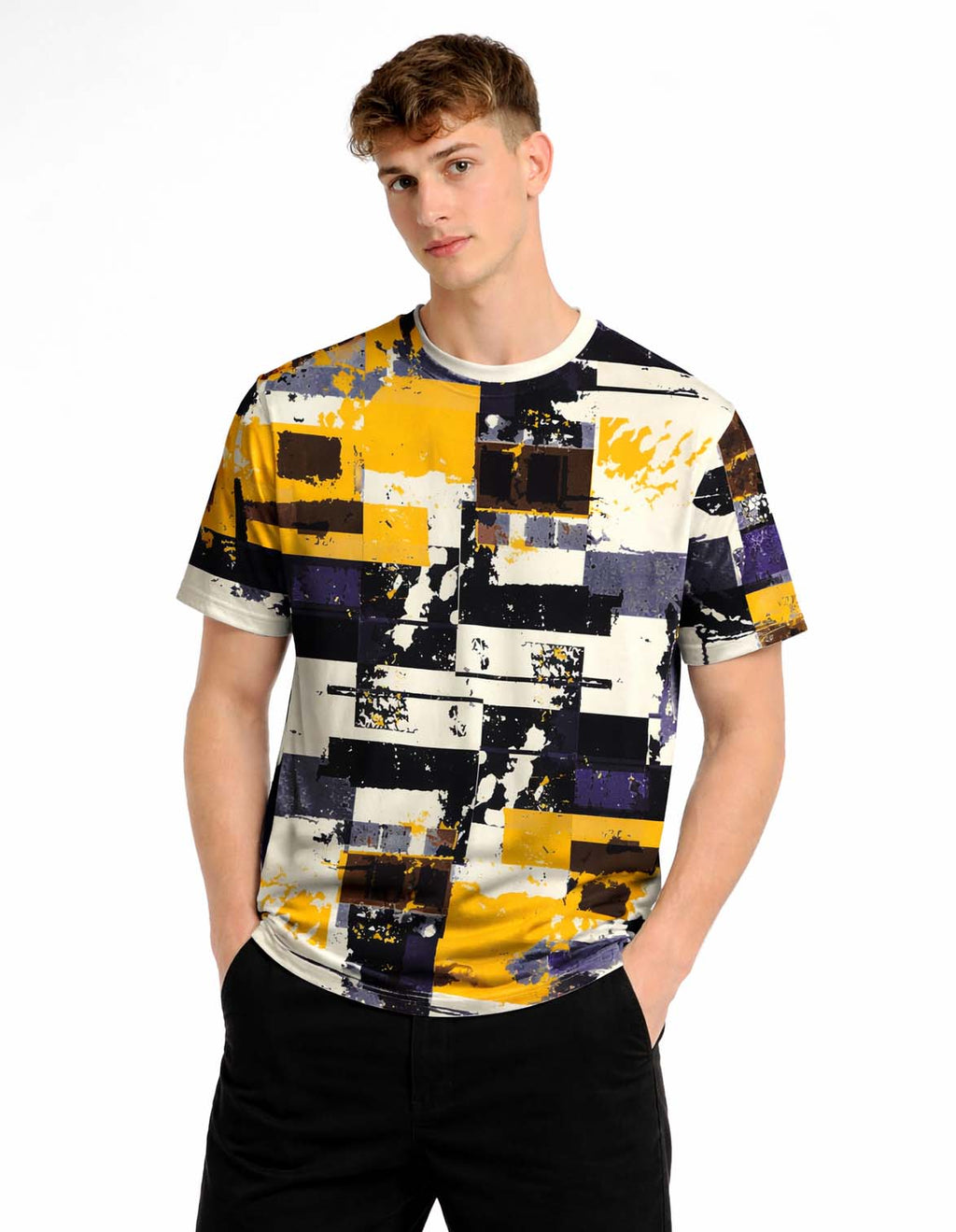 Yellow Abstract Art Printed T-Shirt