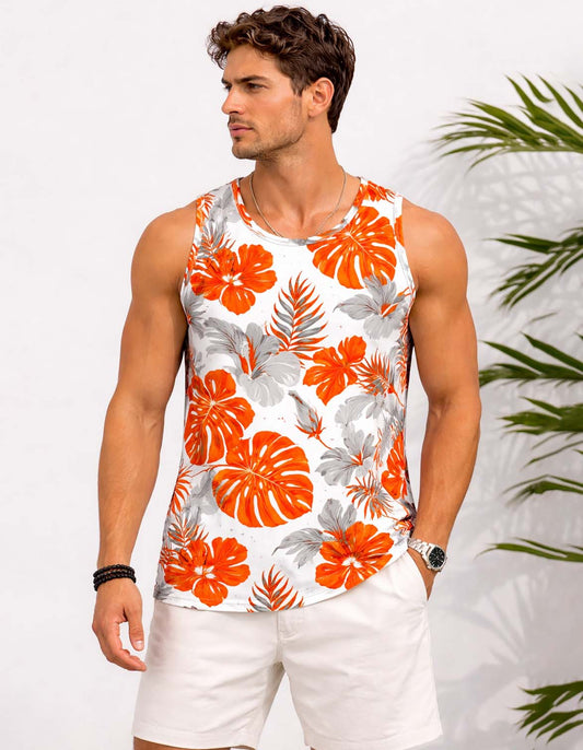 Orange Palm Leaf Printed Sando