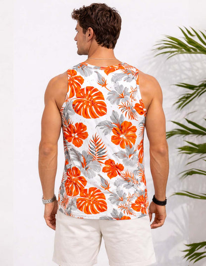 Orange Palm Leaf Printed Sando