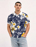 Palm Leaf Printed Polo T-Shirt