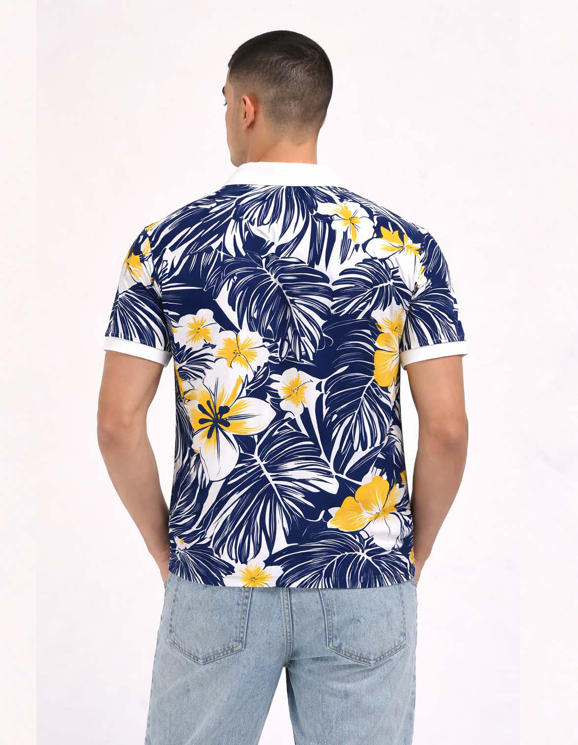 Palm Leaf Printed Polo T-Shirt