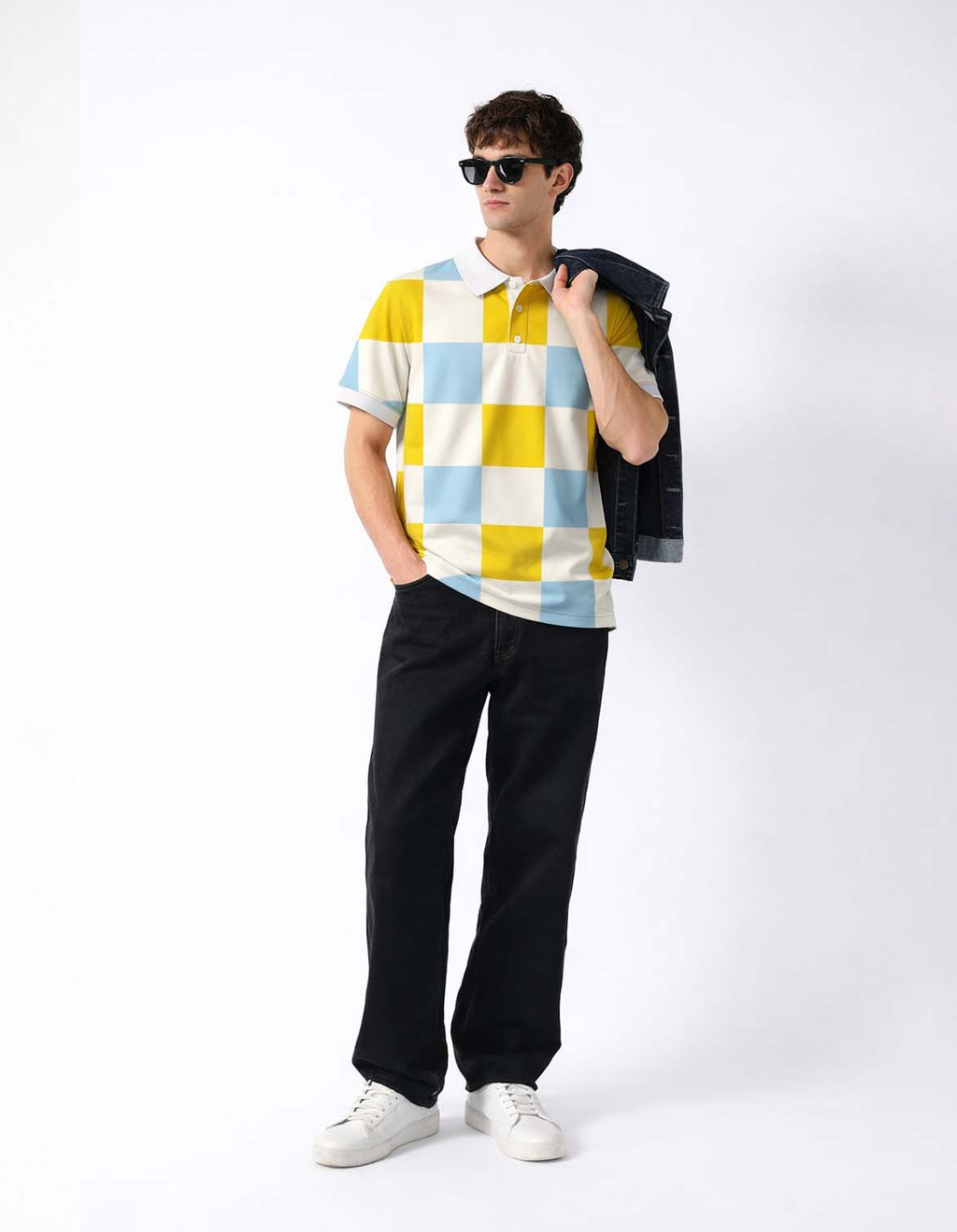 Checkerboard Printed Polo T-Shirt