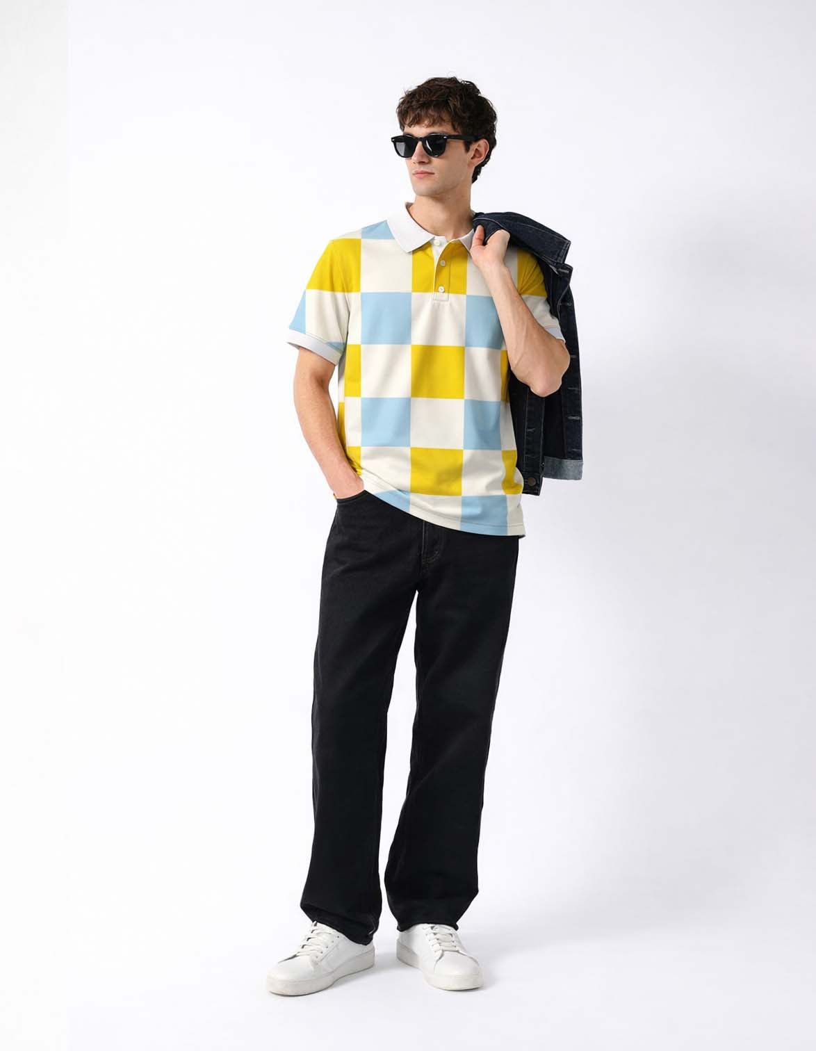 Checkerboard Printed Polo T-Shirt