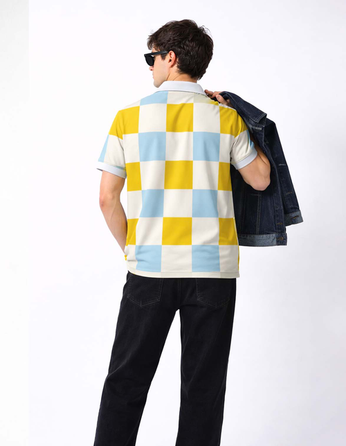 Checkerboard Printed Polo T-Shirt