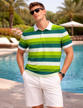Green Striped Printed Polo T-Shirt