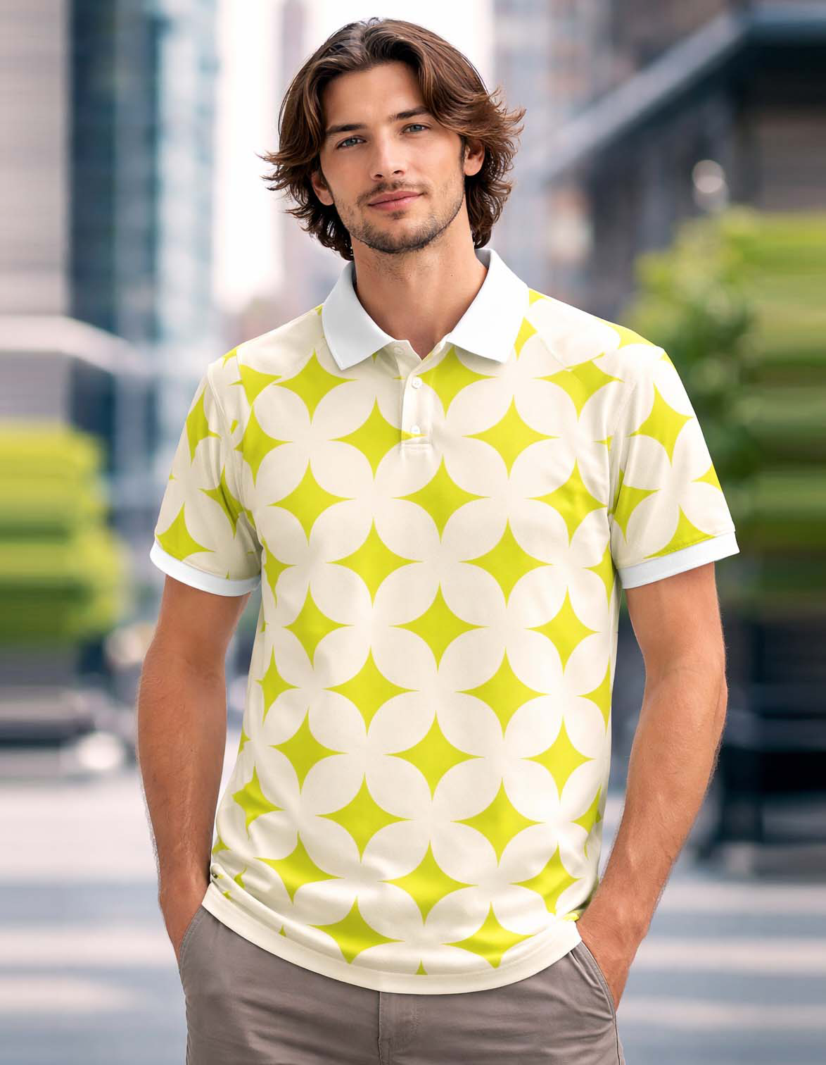 Retro Peel and Stick Printed Polo T-Shirt