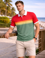 Red Green Striped Printed Polo T-Shirt