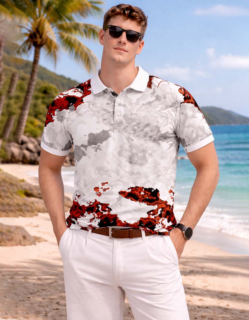 Marble Printed Polo T-Shirt