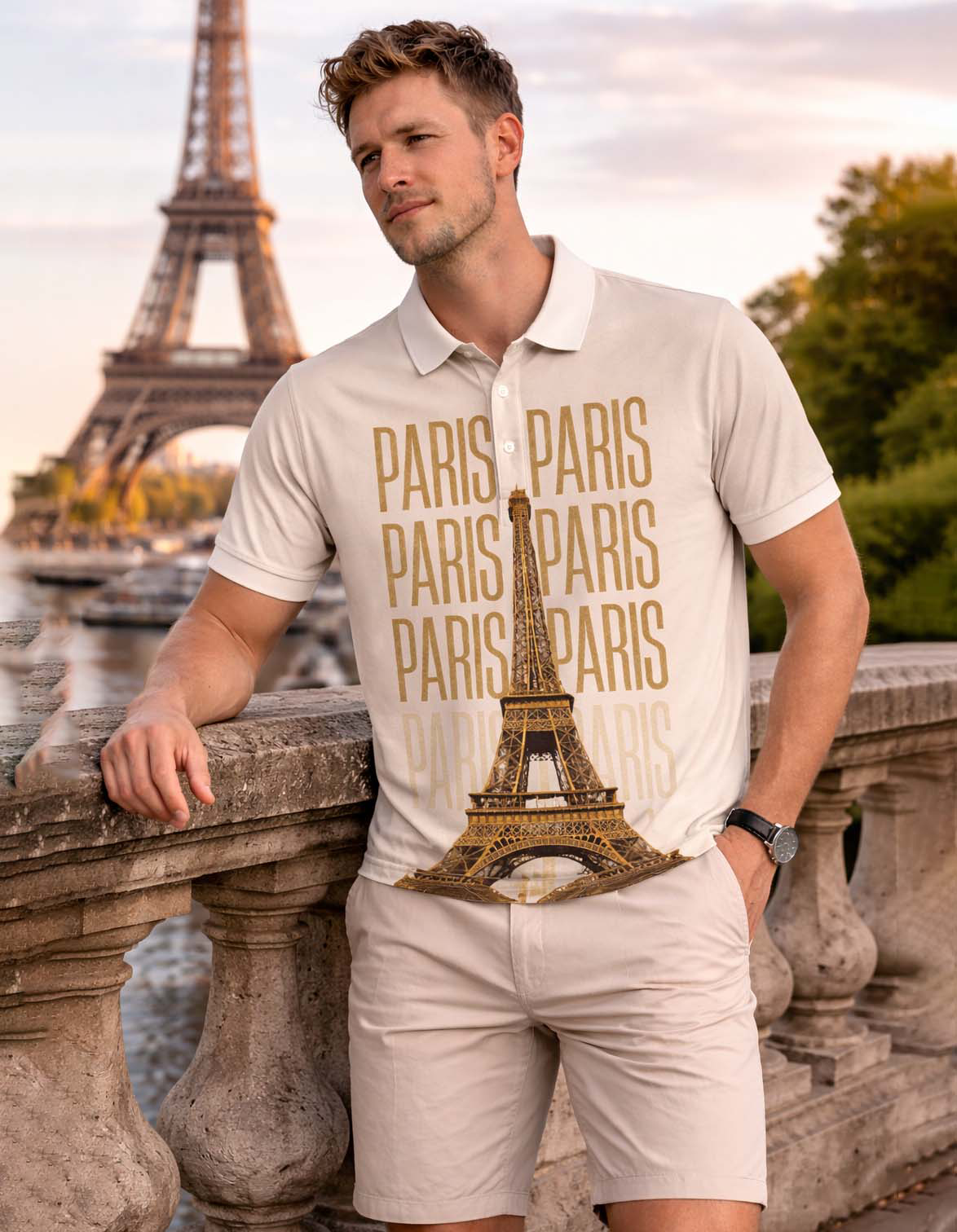 Paris Printed Polo T-Shirt