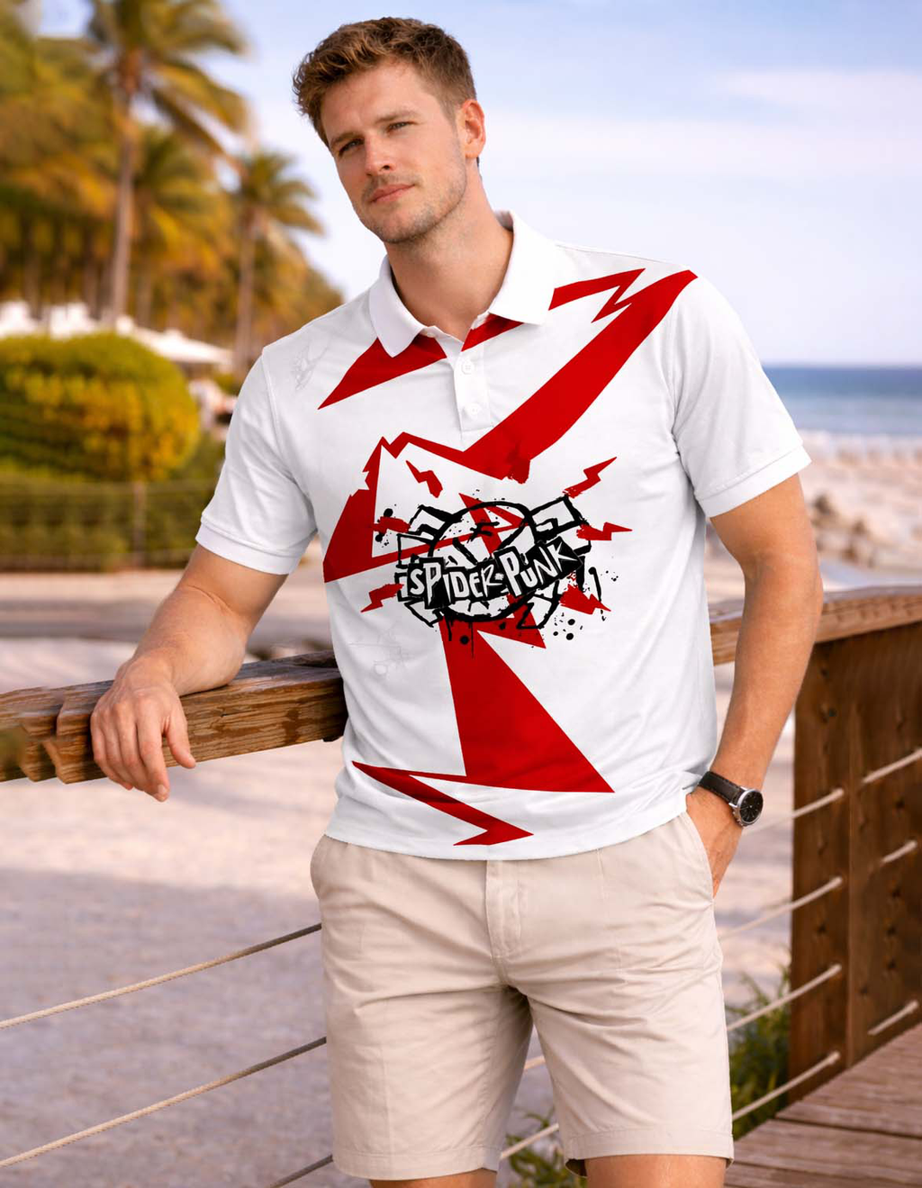 Spider Punk Printed Polo T-Shirt